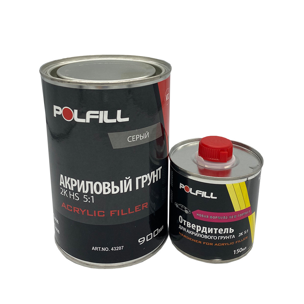 Грунт акриловий HS Polfill з затверджувачем, 2K, 5:1, сірий, 750+150ml, 43207