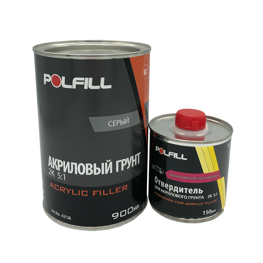 Грунт акриловий Polfill "ECO" з затверджувачем, 2K, 5:1, сірий, 750+150ml, 43136