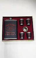 Набір фляга та стопки "Jack Daniel s" Подарунковий набір із флягою 270 мл лійкою і 4 стопками "Джек деніалс"чорний
