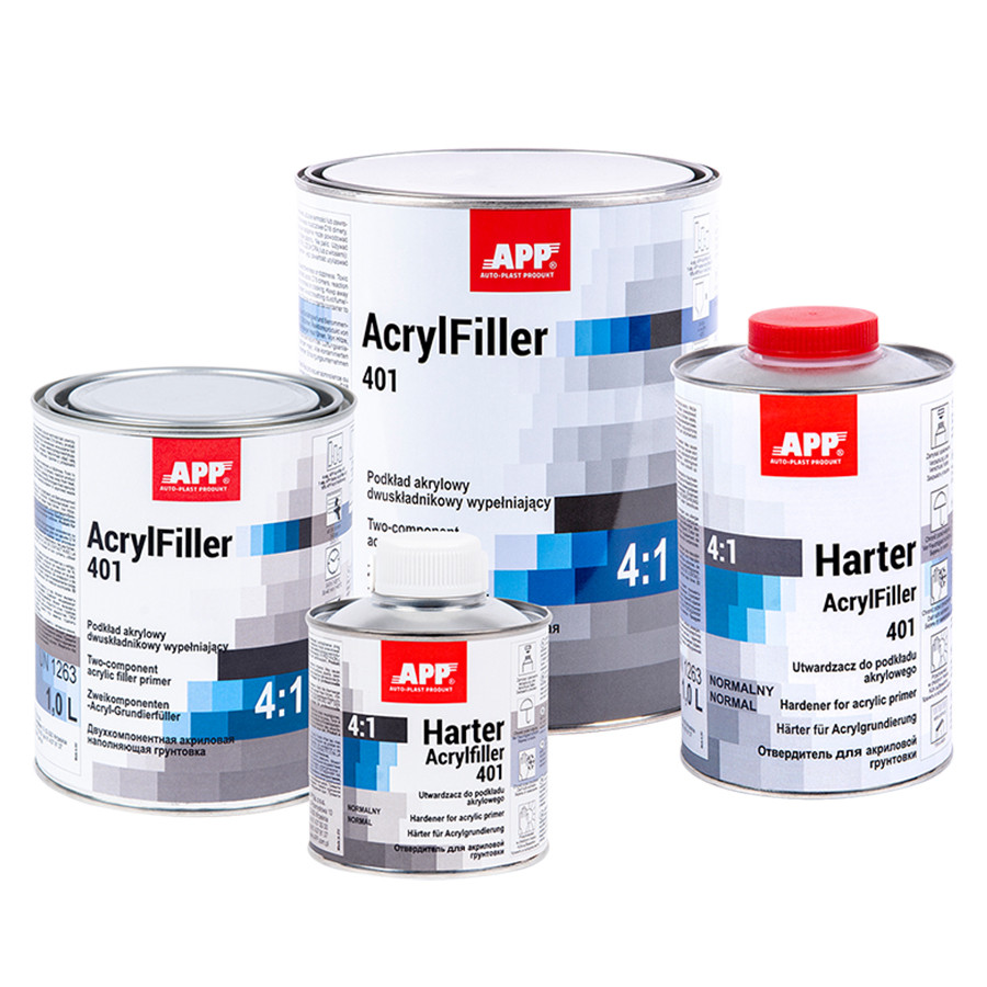 Грунт акриловий APP з затверджувачем, 2K HS Acryfiller (401) 4:1, білий, 1l+0,25 l, 020417, фото 1