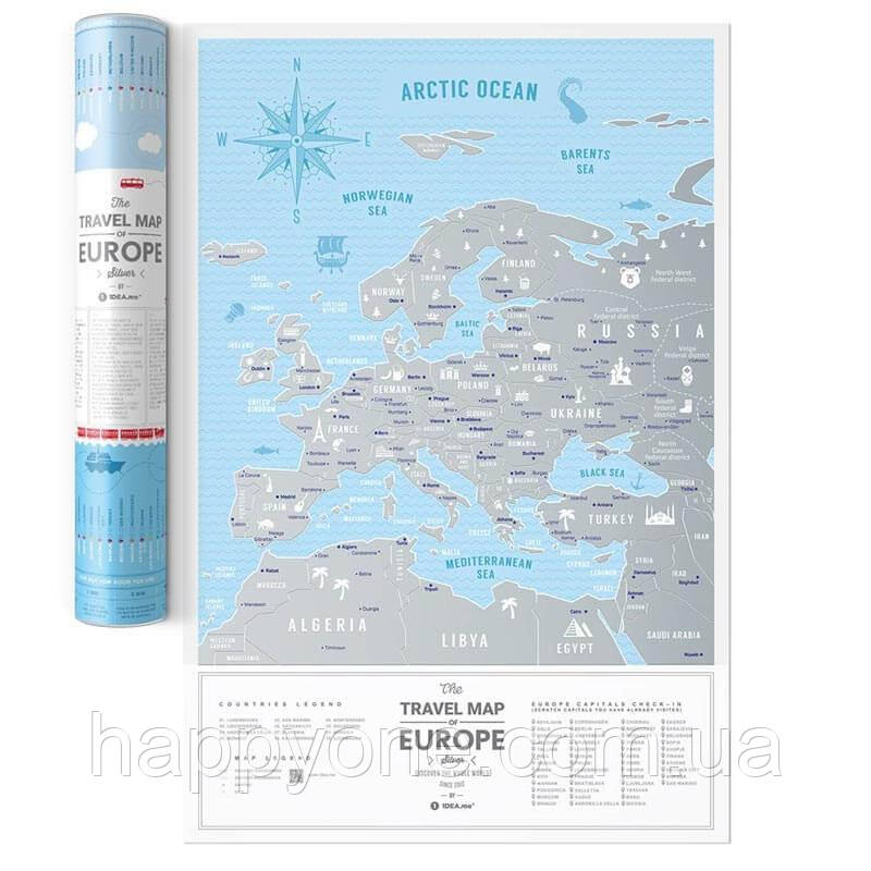 Скретч карта Європи Travel Map Silver Europe (англійська мова) в тубусі