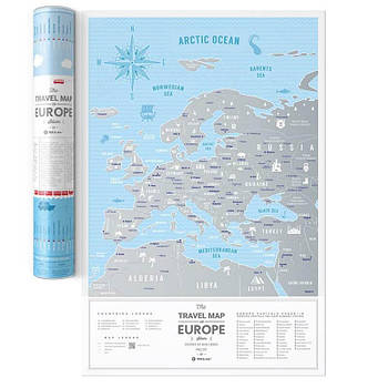 Скретч карта Європи Travel Map Silver Europe (англійська мова) в тубусі