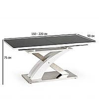 Обеденный раздвижной прямоугольный стол Halmar Sandor-2 160-220х90 см черно-белый на одной ножке