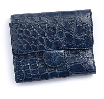 Жіночий синій гаманець зі шкіри крокодила на кнопці Ekzotic Leather