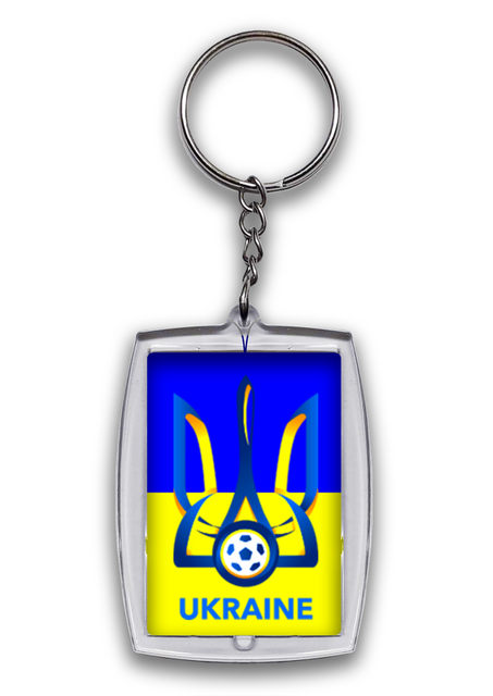 Брелок акриловий для ключів двосторонній Україна 55х40 мм, фото 1