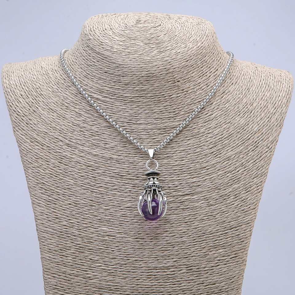 Кулон "Лапа з Шаром" 40х20мм на ланцюжку L-70см + - сріблястий метал, фото 1