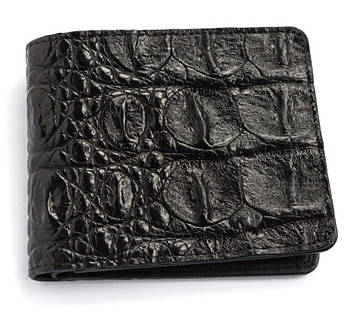 Шкіряний чоловічий компактний гаманець зі шкіри крокодила Ekzotic Leather Чорний