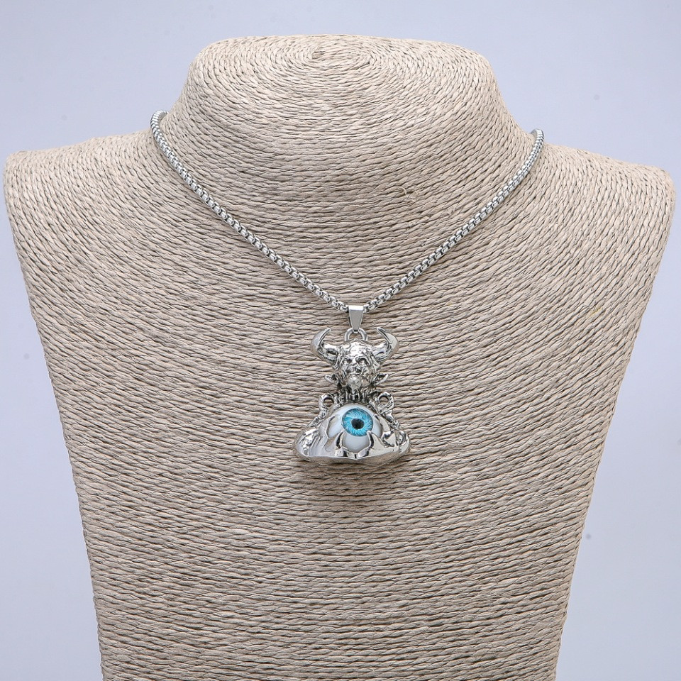 Кулон "Демон з оком" 45х30мм на ланцюжку L-70см + - сріблястий метал, фото 1