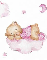 Панелька з сатину для дитячого пледа "Ведмедик на рожевій хмарі" 80*100 см