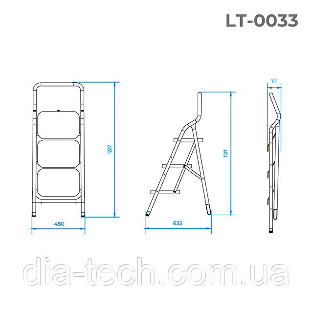 Стрем'янка сталева, 3 сходини, 380*260 мм, висота 1127 мм INTERTOOL LT-0033 - фото 6 - id-p241732318