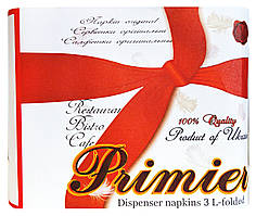 Серветки паперові Primier Dispenser napkins 3 L-folded для роздатчиків 240х195 мм білі одношарові - 200 шт.