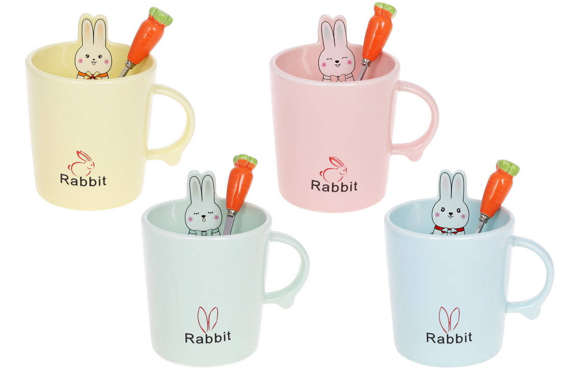 Кухоль порцеляновий з ложкою "Rabbit" 380 мл, 4 дизайни