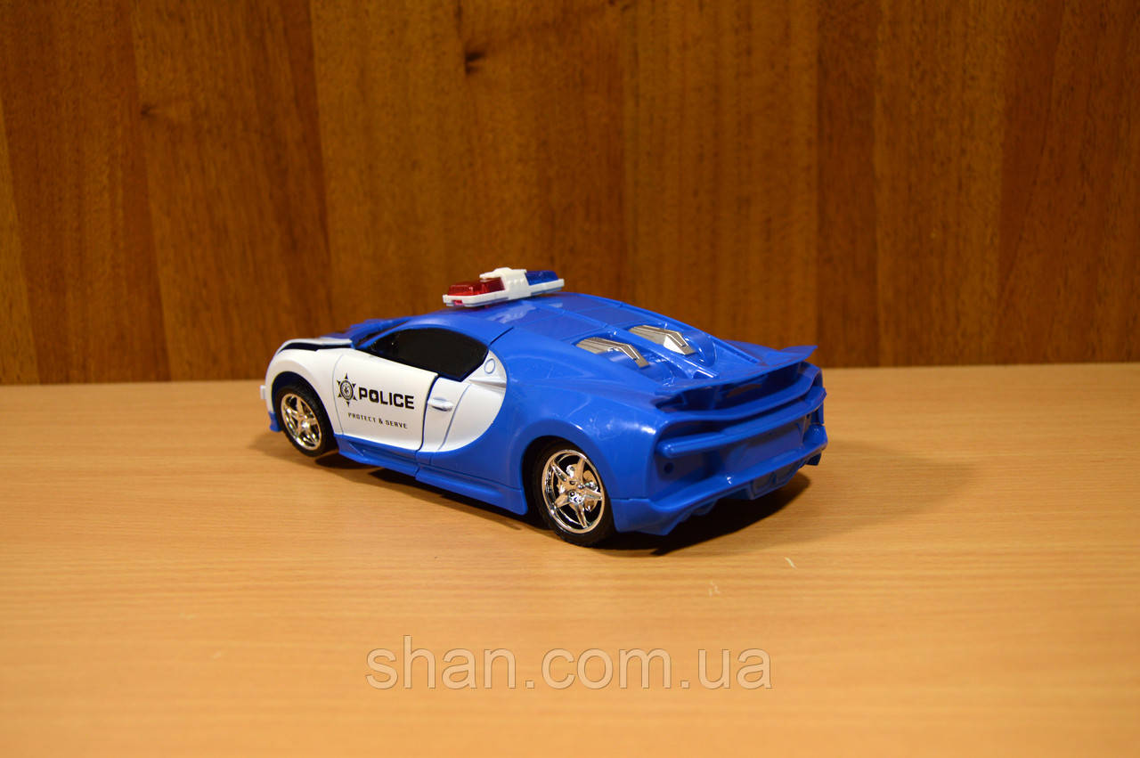 Машинка - робот трансформер на радиоуправлении Bugatti Полицейская радиоуправляемая 2 в 1 синяя 20 x 9 x 6 см - фото 3 - id-p1564832290