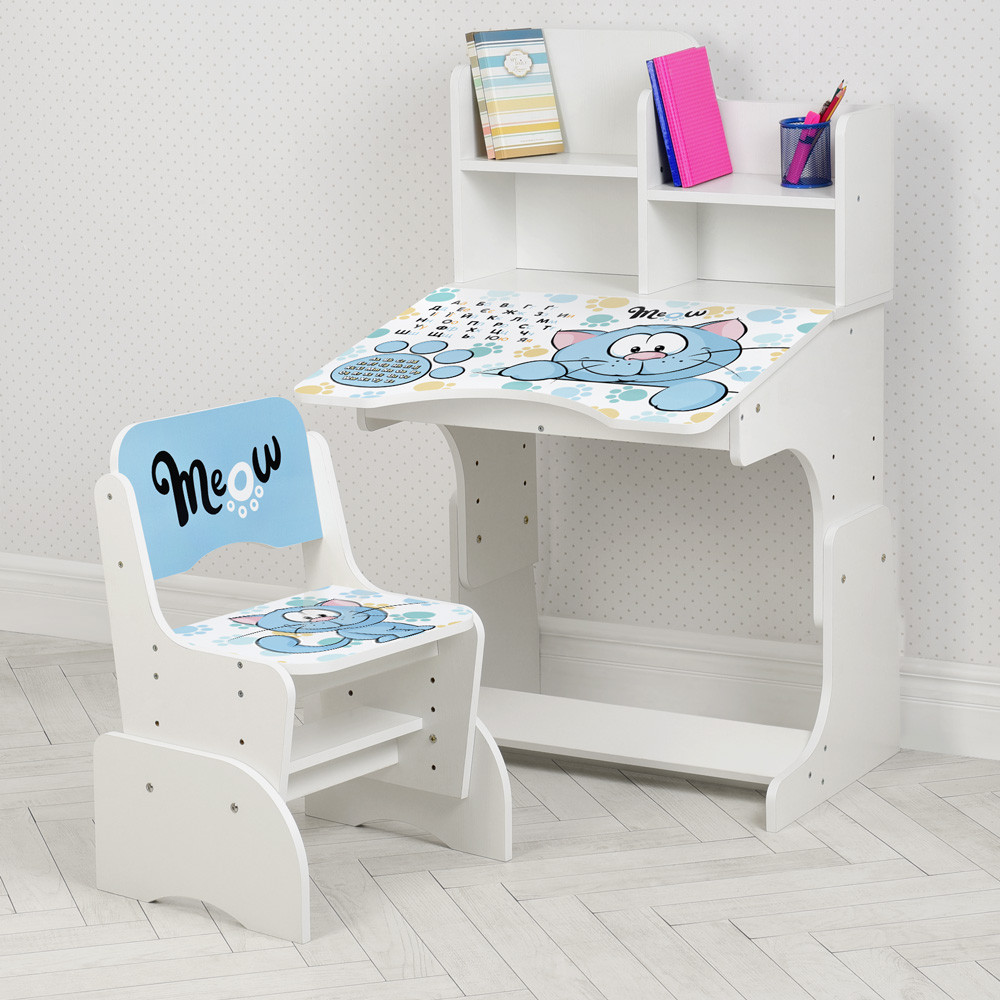 Дитяча парта зі стільчиком Bambi W 2071-109-2(UA)(EN) біла з надбудовою українська та англійська алфавіт