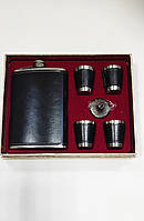 Фляга с рюмками классическая черная Мужской подарочный набор с флягой и стаканами