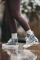 Кеды женские Dior B23 Sneakers Black White высокие кроссовки черно-белые диор демисезонные повседневные 37