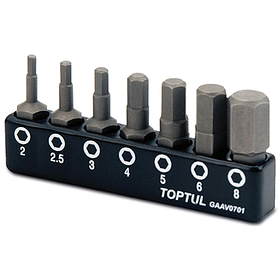 Набір біт шестигранних TOPTUL 1/4" 7ед. (Hex: 2, 2.5, 3, 4, 5, 6, 8mm) GAAV0701 Orig GAAV0701