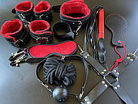Набор БДСМ Bondage игрушки Садо мазо игры 10 в 1 BDSM плетка, кляп, веревка, наручники, маска, ошейник
