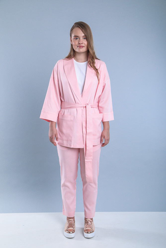 Костюм у піжамному стилі  льняний Garment Factory, Streetstyle S/M Рожевий