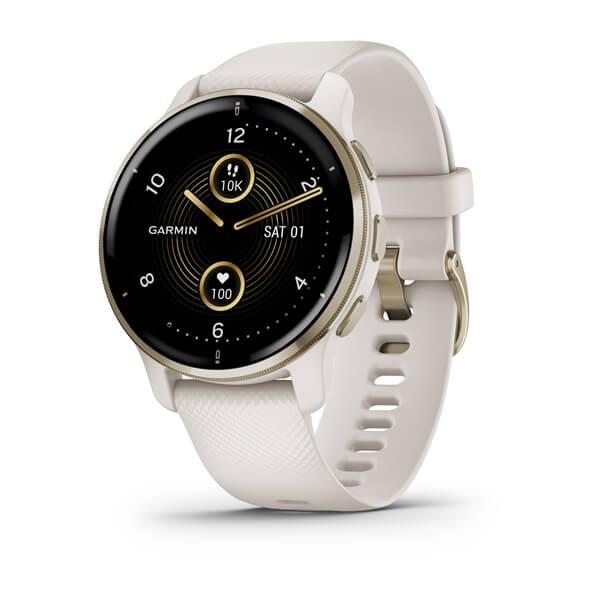 Смарт-годинник Garmin Venu 2 Plus світло-бежевий з безелем кольору кремове золото та силіконовим ремінцем