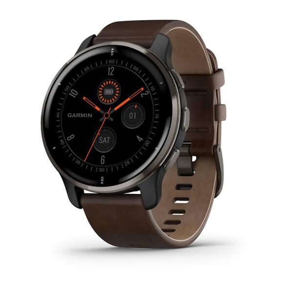 Смарт-годинник Garmin Venu 2 Plus синій з сірим безелем та коричневим шкіряним ремінцем, фото 1