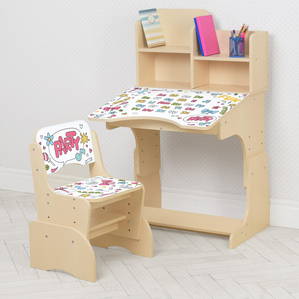 Дитяча парта зі стільчиком венге світлий Bambi W 2071-104-4(EN) англійський алфавіт Party, фото 1
