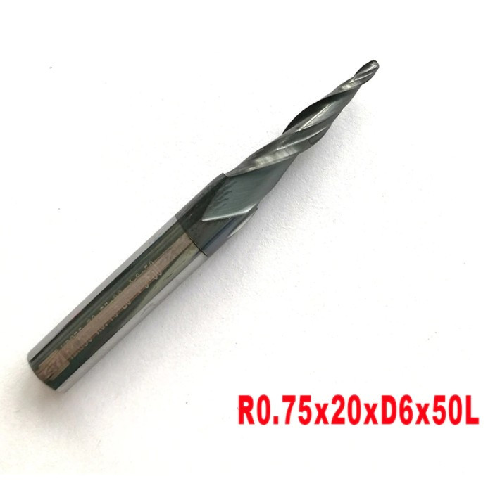 Спіральна кінцева фреза Jerray R0.75 D6*L50*l20 з карбіду, хвостовик конусний HRC55 з покриттям TiAIN