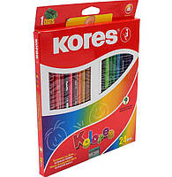 Карандаши цветные 24 шт. с точилкой треугольные 3 мм Kores