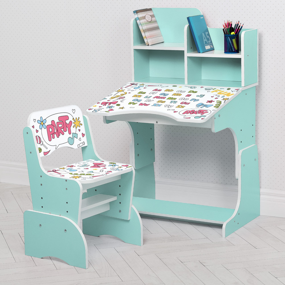 Дитяча парта зі стільчиком м'ята Bambi W 2071-104-6 (EN) англійський алфавіт Party