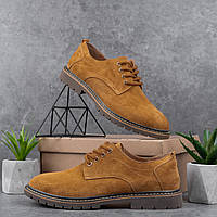 Чоловічі коричневі броги з еко-замші демісезонні зручні туфлі на шнурівці коричневі