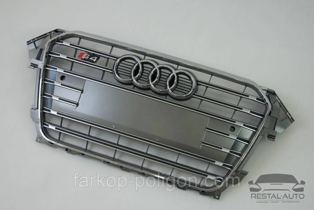 Тюнінг Решітка радіатора Audi A4 2011-2015год Сіра з хромом (в стилі S-Line)