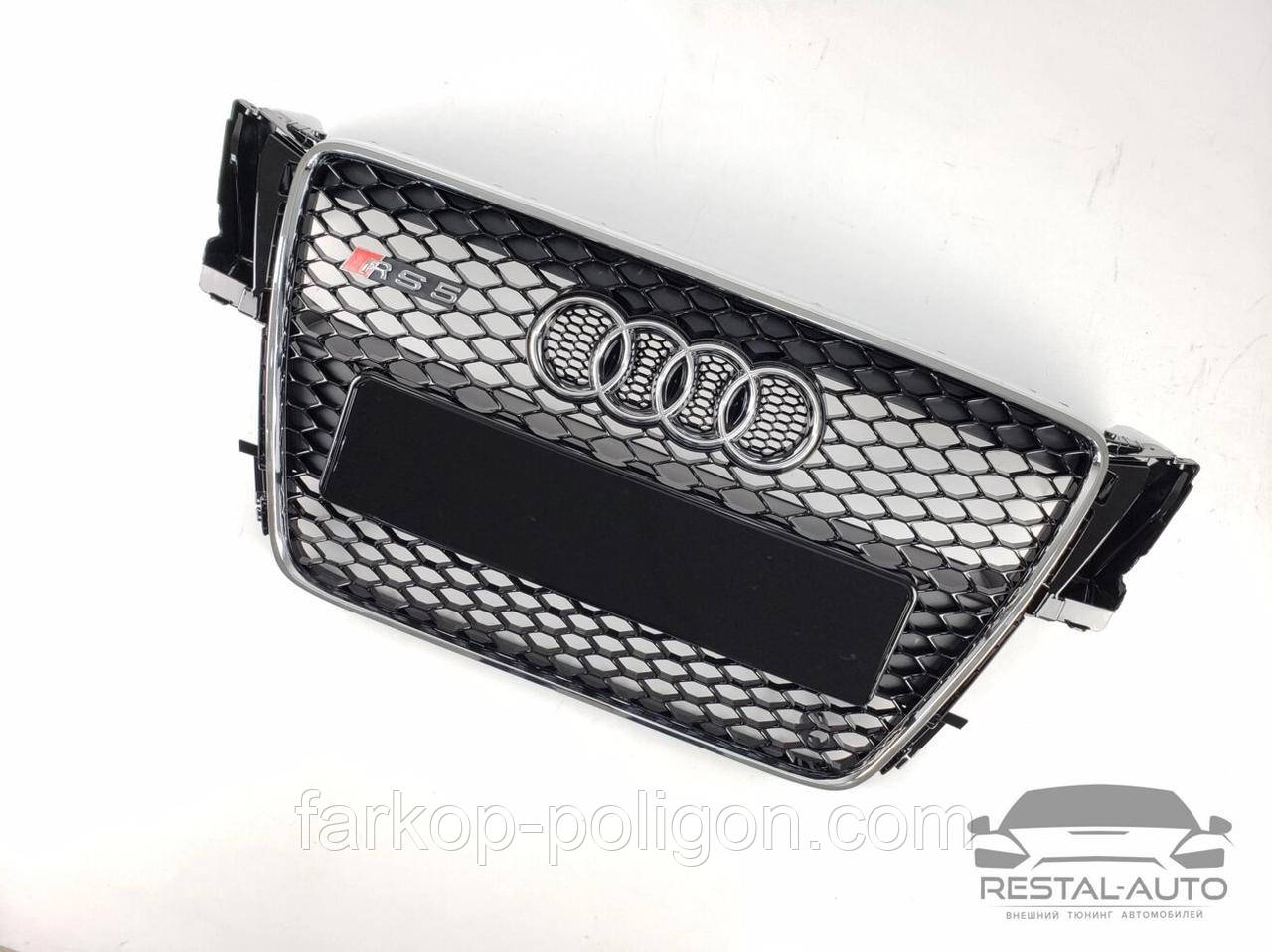 Тюнінг Решітка радіатора Audi A5 2007-2011 рік Чорна з сірою рамкою (в стилі RS)