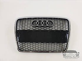 Тюнінг Решітка радіатора Audi A6 2004-2011рік Чорна з хром рамкою під парктроніки (в стилі RS)