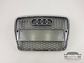 Тюнінг Решітка радіатора Audi A6 2004-2011рік Сіра з хром рамкою під парктроніки (в стилі RS)