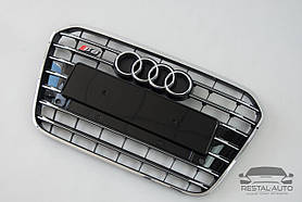 Тюнінг Решітка радіатора Audi A6 2011-2014год Чорна з хромом (в стилі S-Line)
