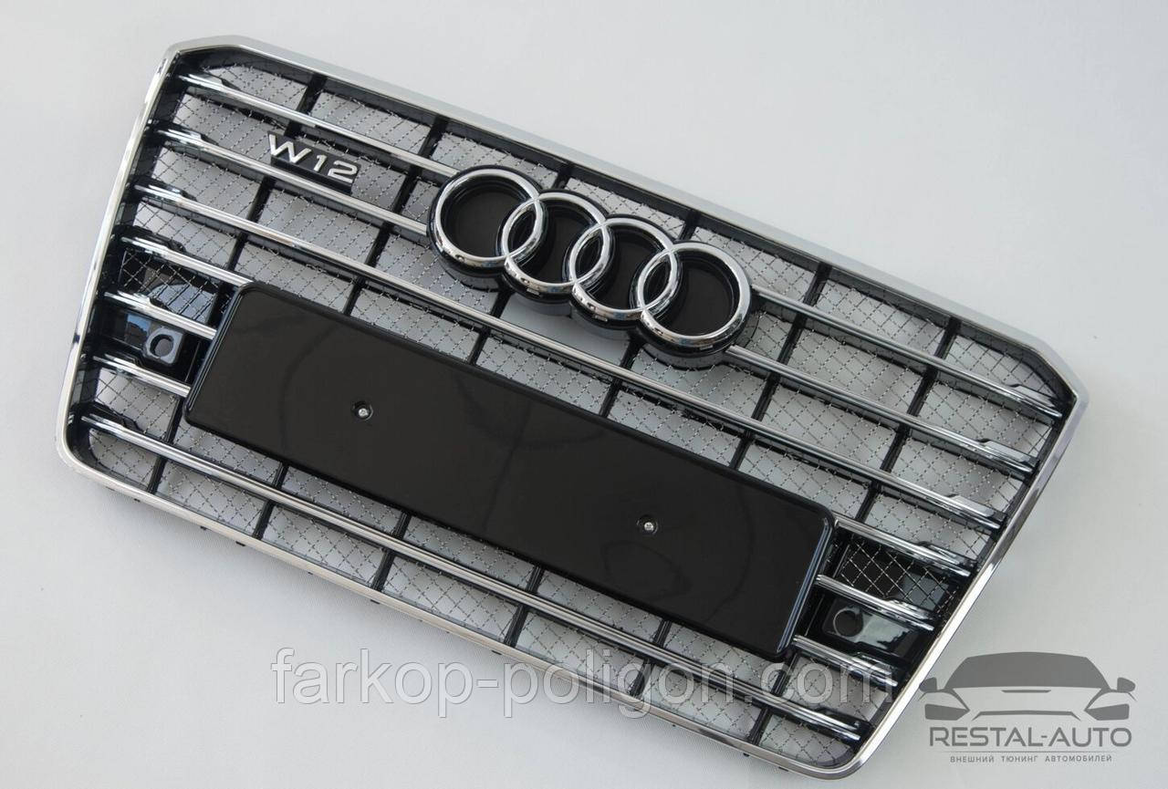 Тюнінг Решітка радіатора Audi A8 2014-2017год Чорна з хромом (в стилі W12)