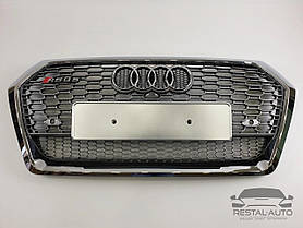 Тюнінг Решітка радіатора Audi Q5 2016-2020год Сіра з хром рамкою (в стилі RS)