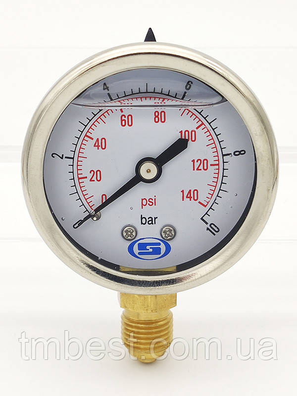 Манометр Gross верт. 1/4" з гліцерином Н/Ж корп. Ø50мм 6,10 Bar