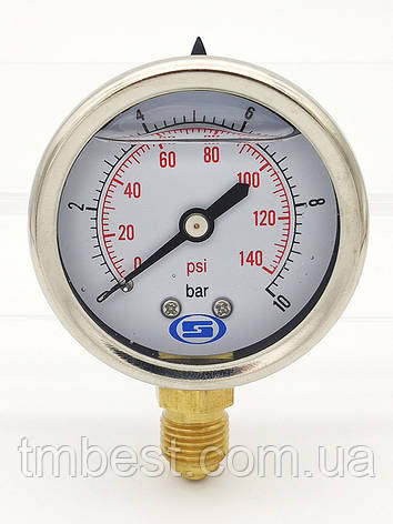 Манометр Gross верт. 1/4" з гліцерином Н/Ж корп. Ø50мм 6,10 Bar, фото 1