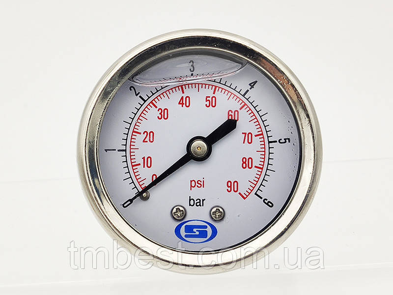 Манометр Gross горизонтальний 1/4" з гліцерином Н/Ж корп. Ø50мм 6.10 Bar