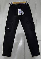 Джинсовые брюки чёрного цвета на мальчика оптом 116--146см