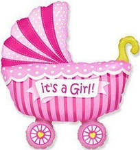 Кулька фольгований на народження малюка " Коляска рожева "