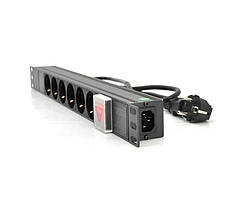 Подовжувач Merlion 6 розеток, 19", 1U, з вимик., з адаптером живлення C13, 1.8 м (1U-M6-K-C13/15154)