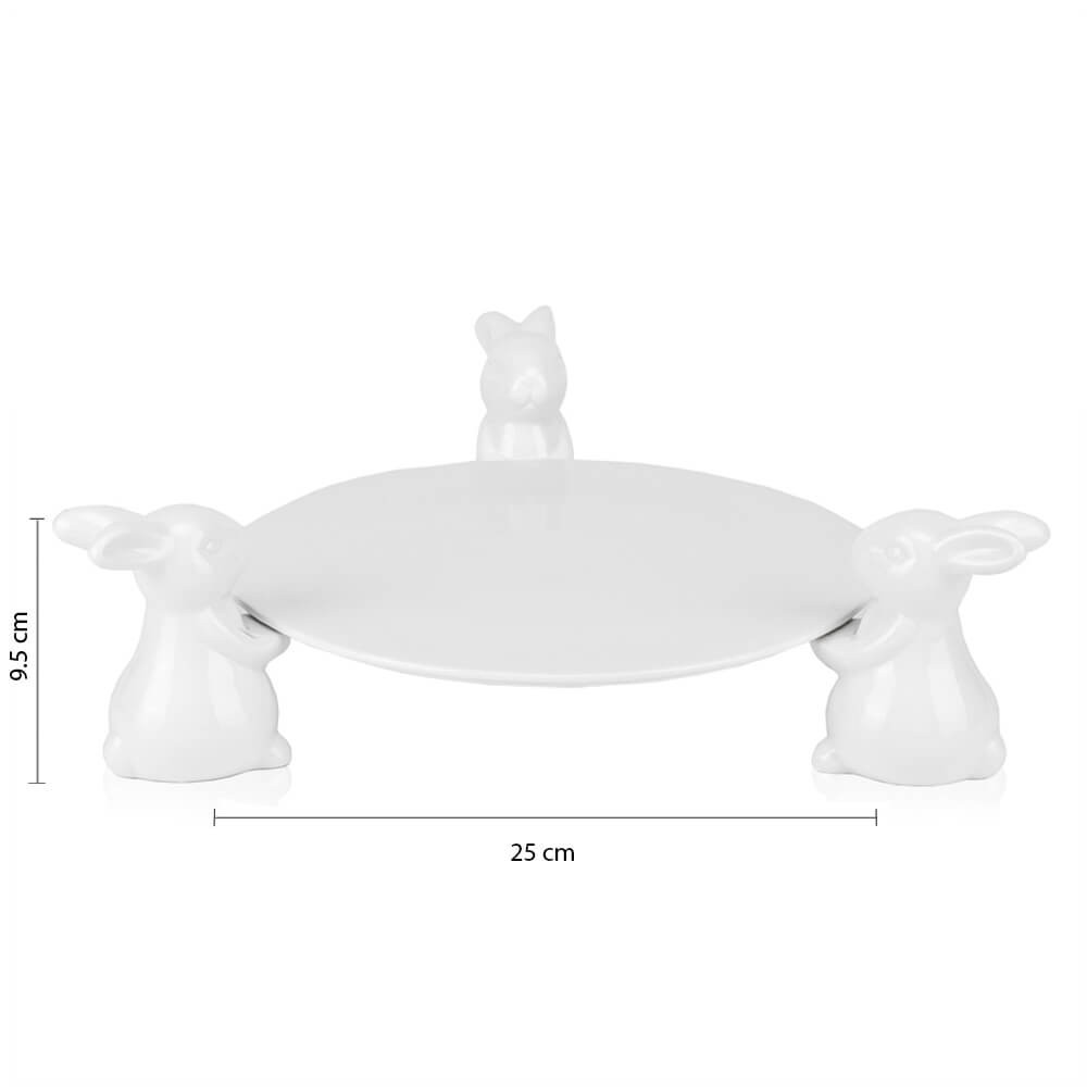 Керамическая подставка, пасхальное блюдо, блюдо для торта "Три кролика" диаметр 33 см - фото 4 - id-p1565158392