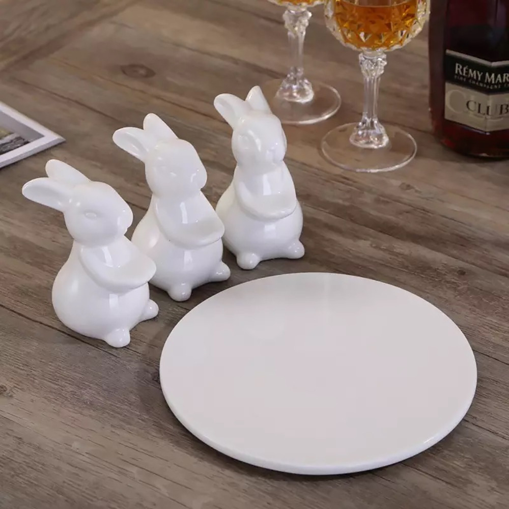 Керамическая подставка, пасхальное блюдо, блюдо для торта "Три кролика" диаметр 33 см - фото 6 - id-p1565158392