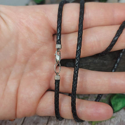 Шнур шкіряний з срібними 925пр. кінцевиками і замком, фото 2
