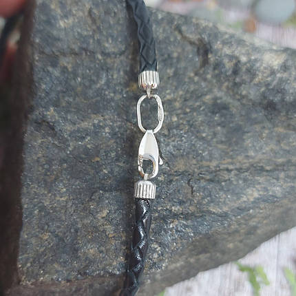 Шнур шкіряний з срібними 925пр. кінцевиками і замком, фото 1