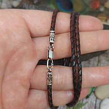 Вогонь, полум'я, Шнур шкіряний плетений плетений з срібними 925пр., кінцевиками і замком, фото 2