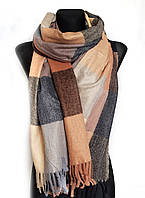 Теплый кашемировый шарф Марлин клетка 180*70 см коричневый/бежевый