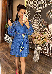 Жіноча мереживна сукня синє, молочне